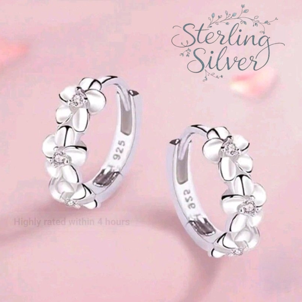 Teen/Preteen Sterling Silver Floral Hoop Earrings